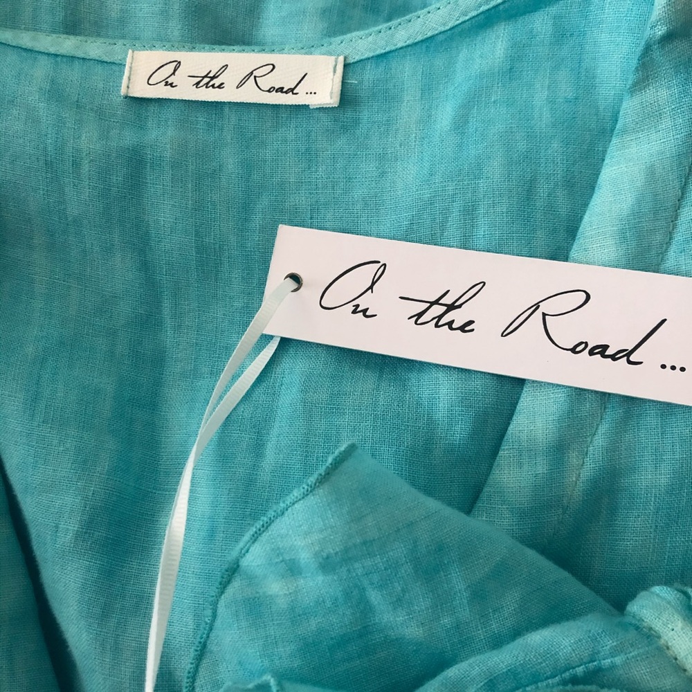 On the Road Aquamarine Linen Ruffle Dress - Picture 6 of 8